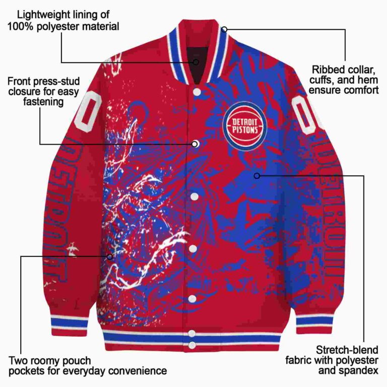 customized detroit pistons fishing art red jacket new arrival