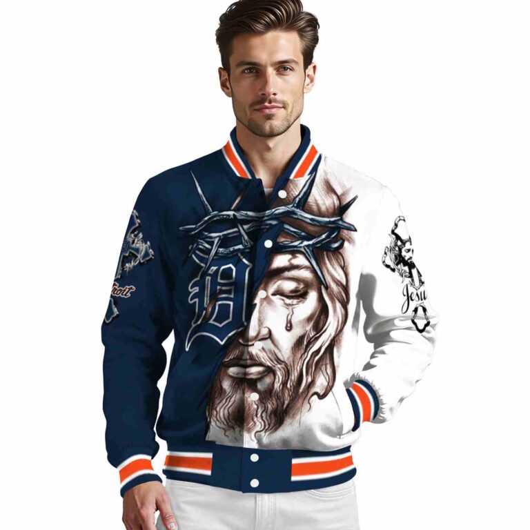 customized detroit tigers jesus tears navy white jacket high quality