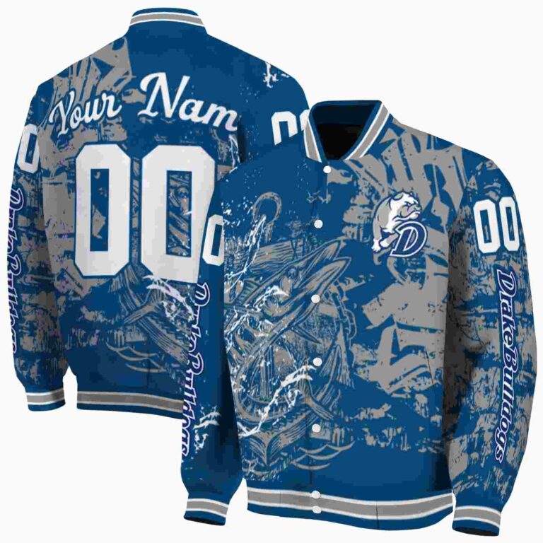 customized drake bulldogs fishing art blue jacket fashion forward