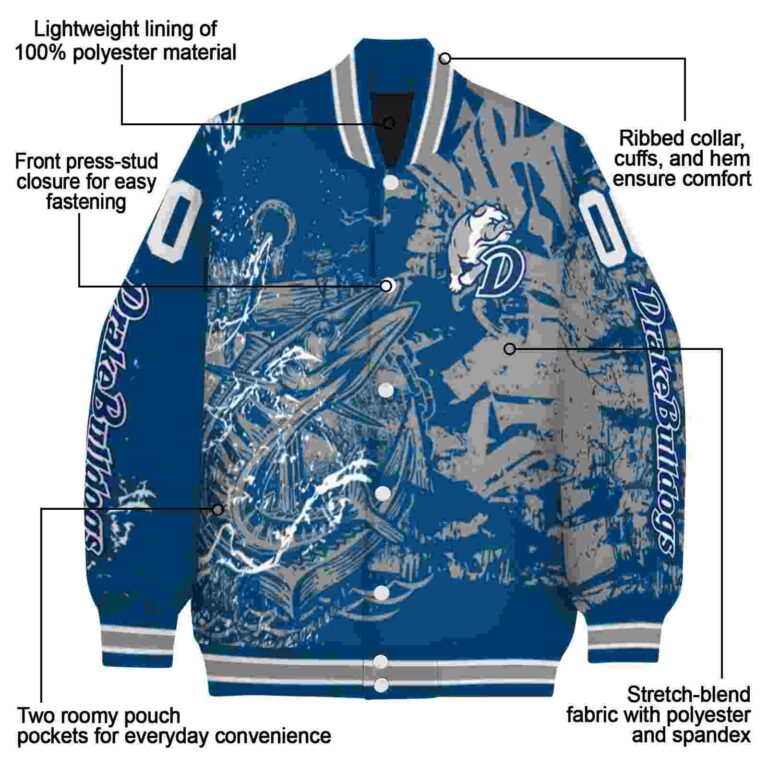 customized drake bulldogs fishing art blue jacket new arrival