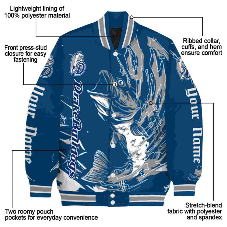 customized drake bulldogs fishing passion blue white jacket new arrival