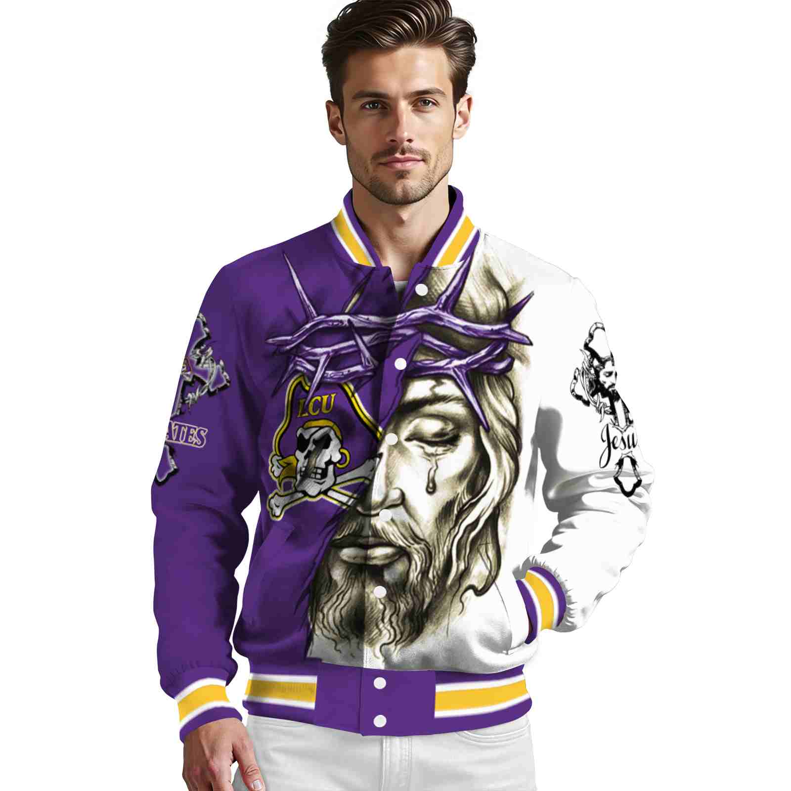 customized east carolina pirates jesus tears purple white jacket high quality customized east carolina pirates jesus tears purple white jacket high quality