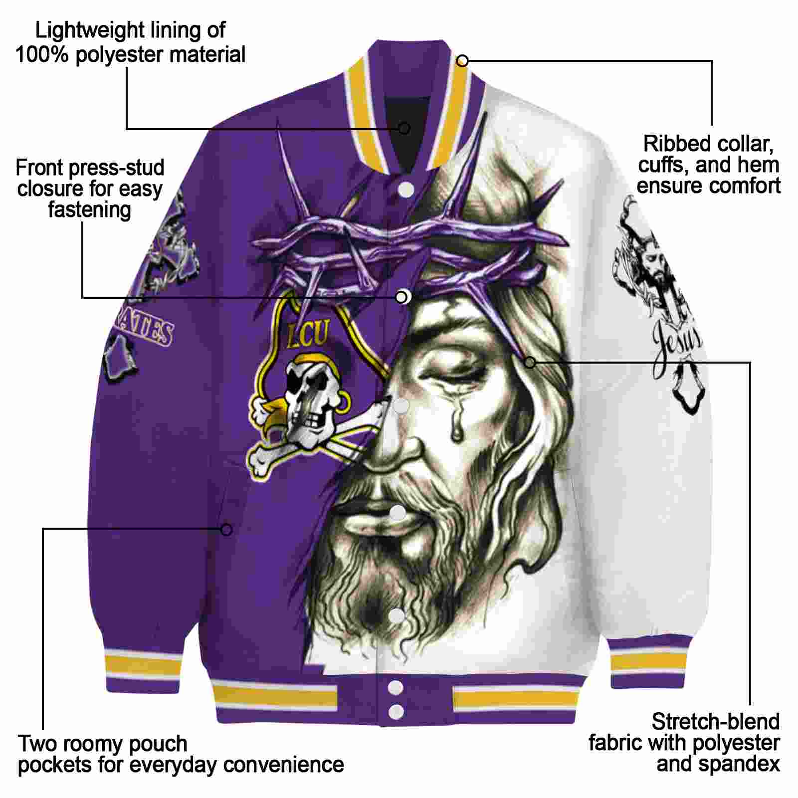 customized east carolina pirates jesus tears purple white jacket new arrival customized east carolina pirates jesus tears purple white jacket new arrival
