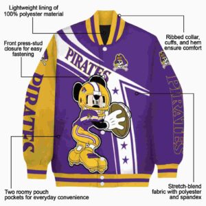 customized east carolina pirates mickey football purple white jacket new arrival