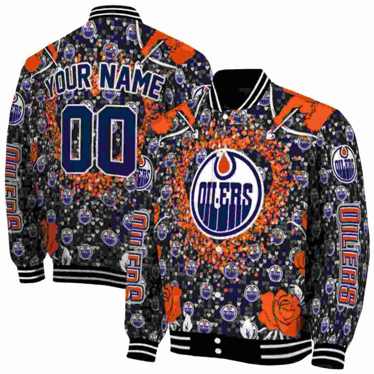 customized edmonton oilers heart explosion blue jacket fashion forward