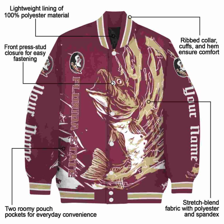 customized florida state seminoles fishing passion garnet white jacket new arrival