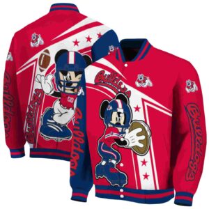 customized fresno state bulldogs mickey football red white jacket fashion forward