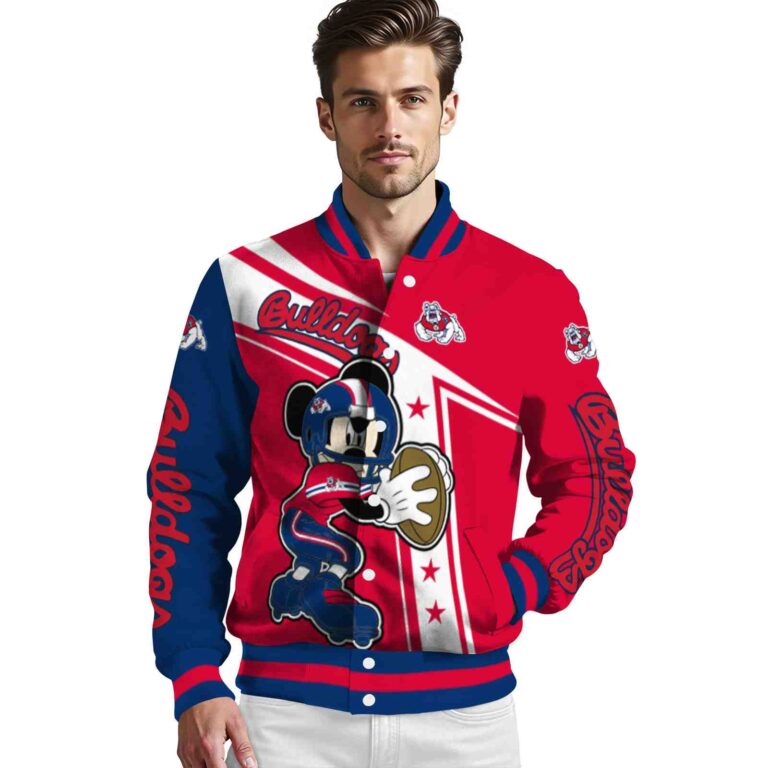customized fresno state bulldogs mickey football red white jacket high quality