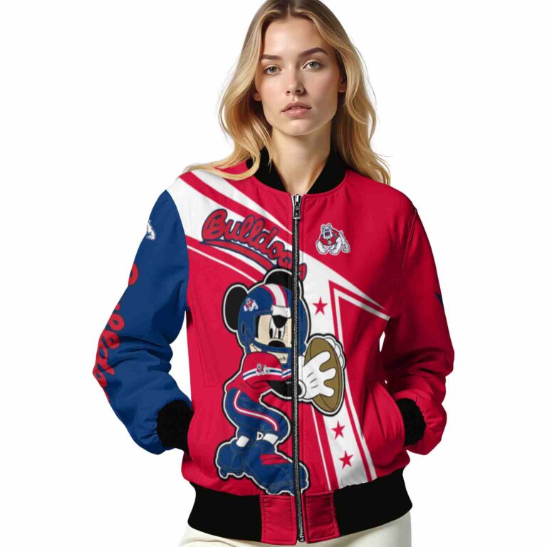 customized fresno state bulldogs mickey football red white jacket latest model