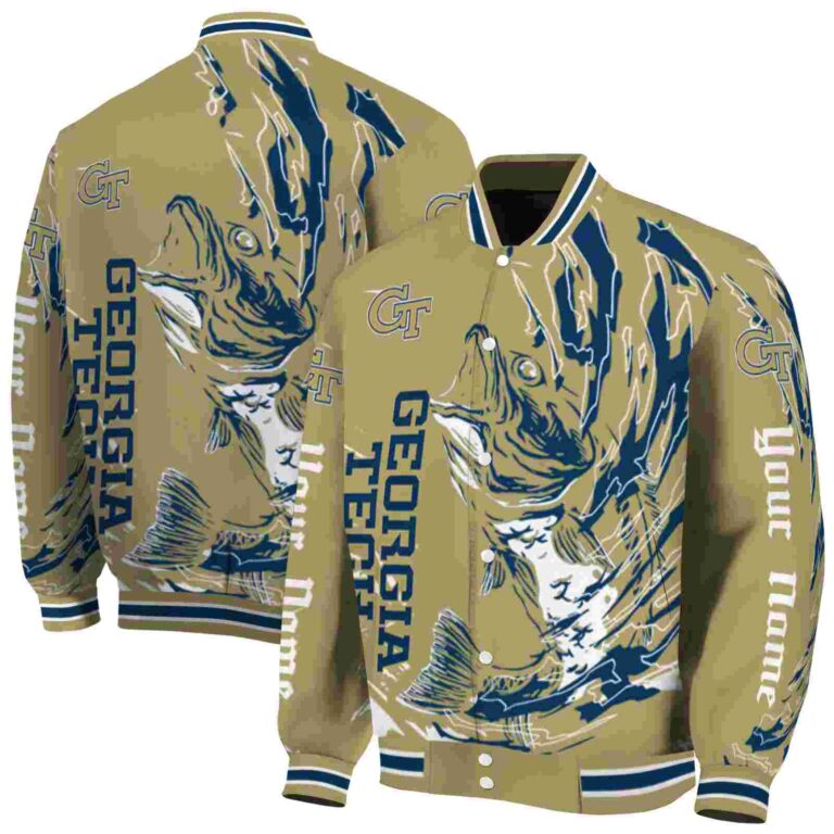 customized georgia tech yellow jackets fishing passion gold white jacket fashion forward
