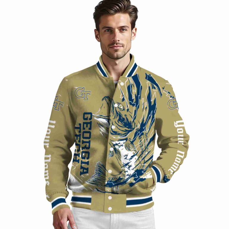 customized georgia tech yellow jackets fishing passion gold white jacket high quality