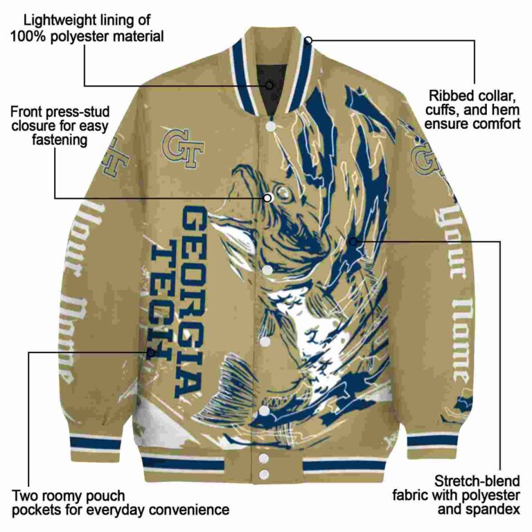 customized georgia tech yellow jackets fishing passion gold white jacket new arrival