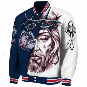 customized gonzaga bulldogs jesus tears blue white jacket best selling