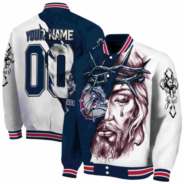 customized gonzaga bulldogs jesus tears blue white jacket fashion forward