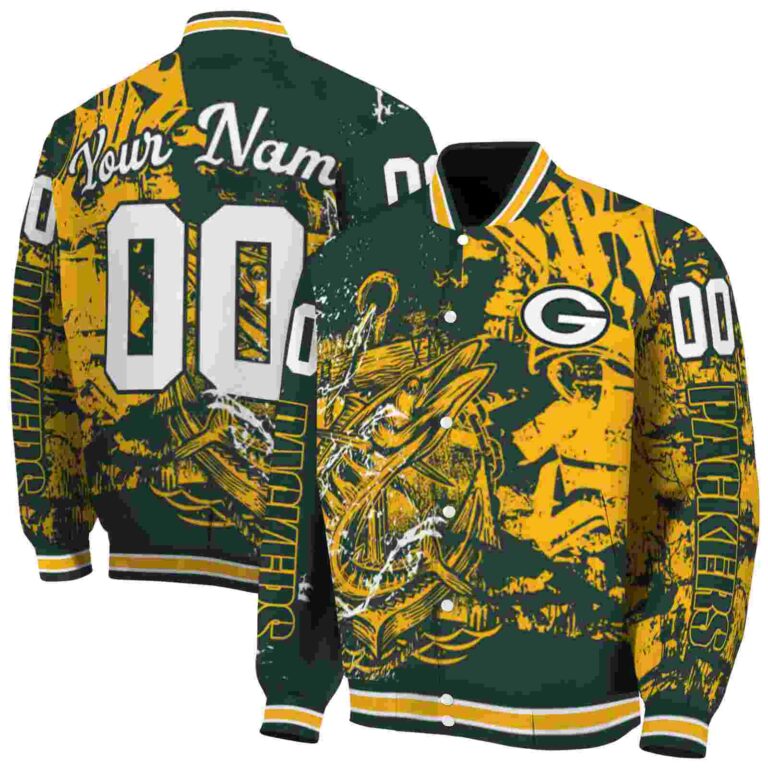 customized green bay packers fishing art green jacket fashion forward