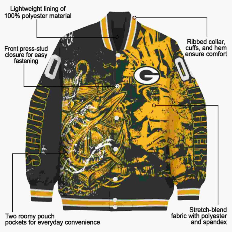customized green bay packers fishing art green jacket new arrival