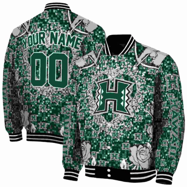 customized hawaii rainbow warriors heart explosion green jacket fashion forward
