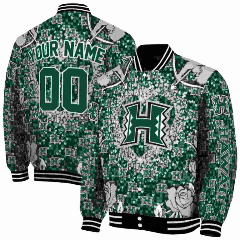 customized hawaii rainbow warriors heart explosion green jacket fashion forward
