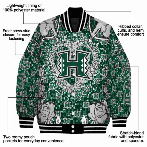 customized hawaii rainbow warriors heart explosion green jacket new arrival