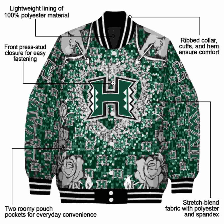 customized hawaii rainbow warriors heart explosion green jacket new arrival