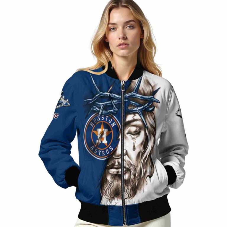 customized houston astros jesus tears blue white jacket latest model