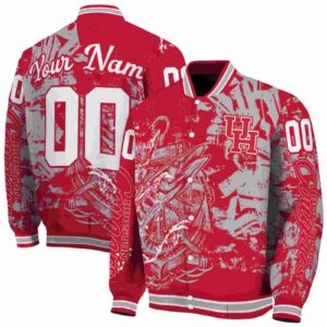 customized houston cougars fishing art red jacket fashion forward
