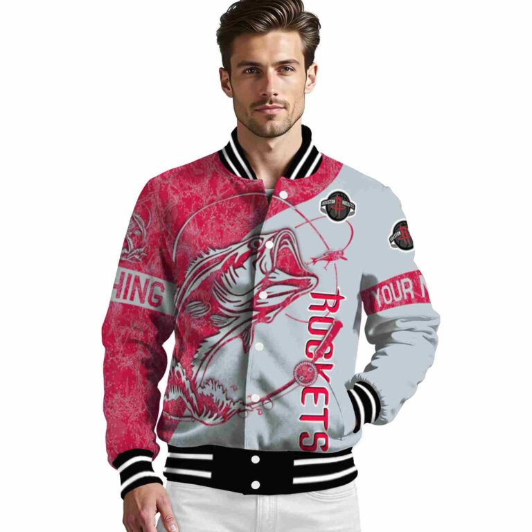 customized houston rockets fishing rod grey jacket high quality