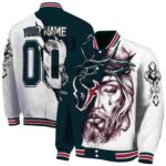 customized houston texans jesus tears blue white jacket best selling