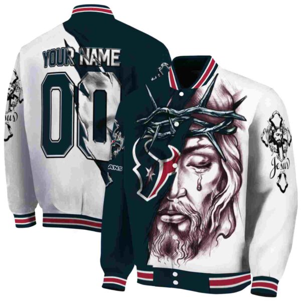 customized houston texans jesus tears blue white jacket fashion forward