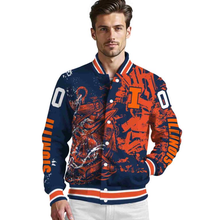 customized illinois fighting illini fishing art blue jacket high quality