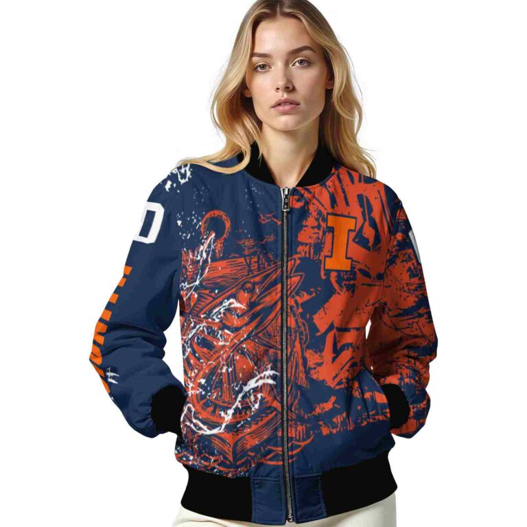customized illinois fighting illini fishing art blue jacket latest model