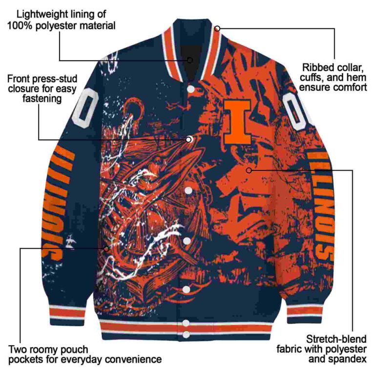 customized illinois fighting illini fishing art blue jacket new arrival