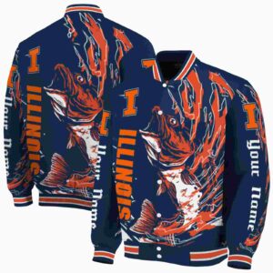 customized illinois fighting illini fishing passion blue white jacket fashion forward