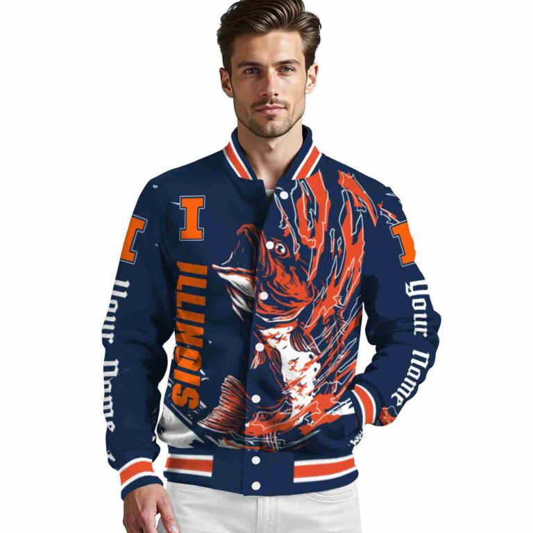 customized illinois fighting illini fishing passion blue white jacket high quality