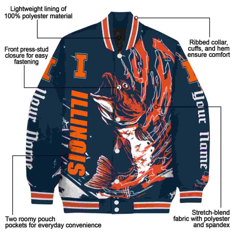 customized illinois fighting illini fishing passion blue white jacket new arrival