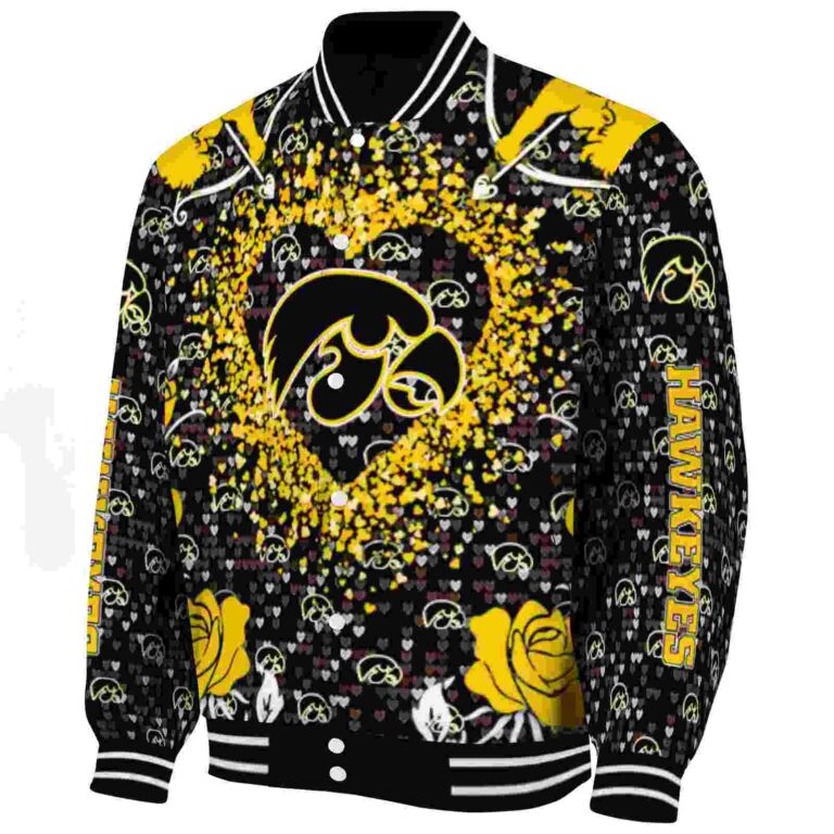 customized iowa hawkeyes heart explosion black jacket best selling