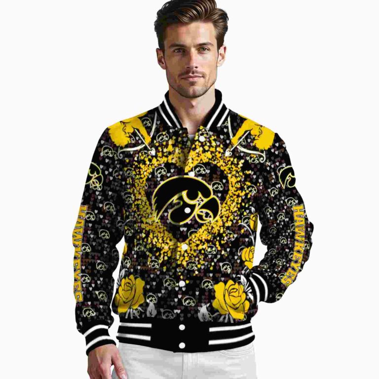 customized iowa hawkeyes heart explosion black jacket high quality