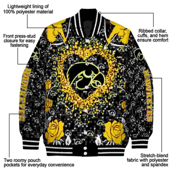 customized iowa hawkeyes heart explosion black jacket new arrival