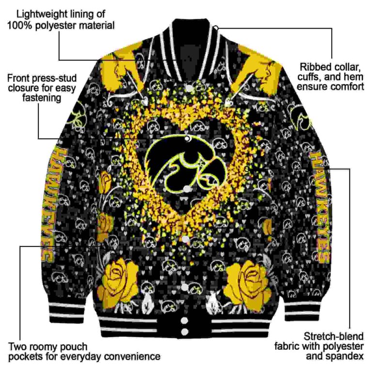 customized iowa hawkeyes heart explosion black jacket new arrival