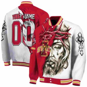 customized iowa state cyclones jesus tears red white jacket fashion forward