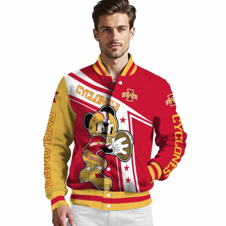 customized iowa state cyclones mickey football red white jacket high quality