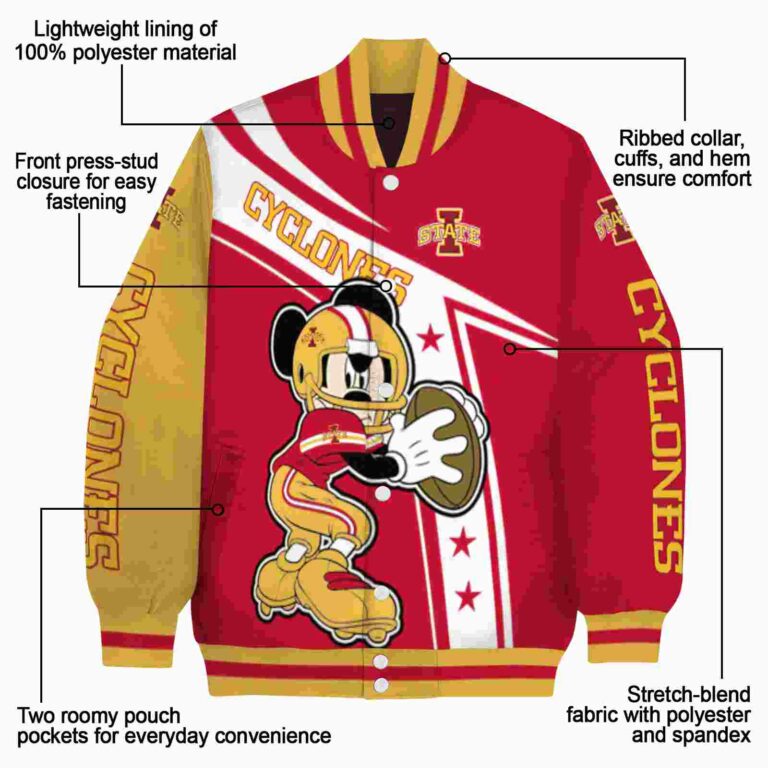 customized iowa state cyclones mickey football red white jacket new arrival