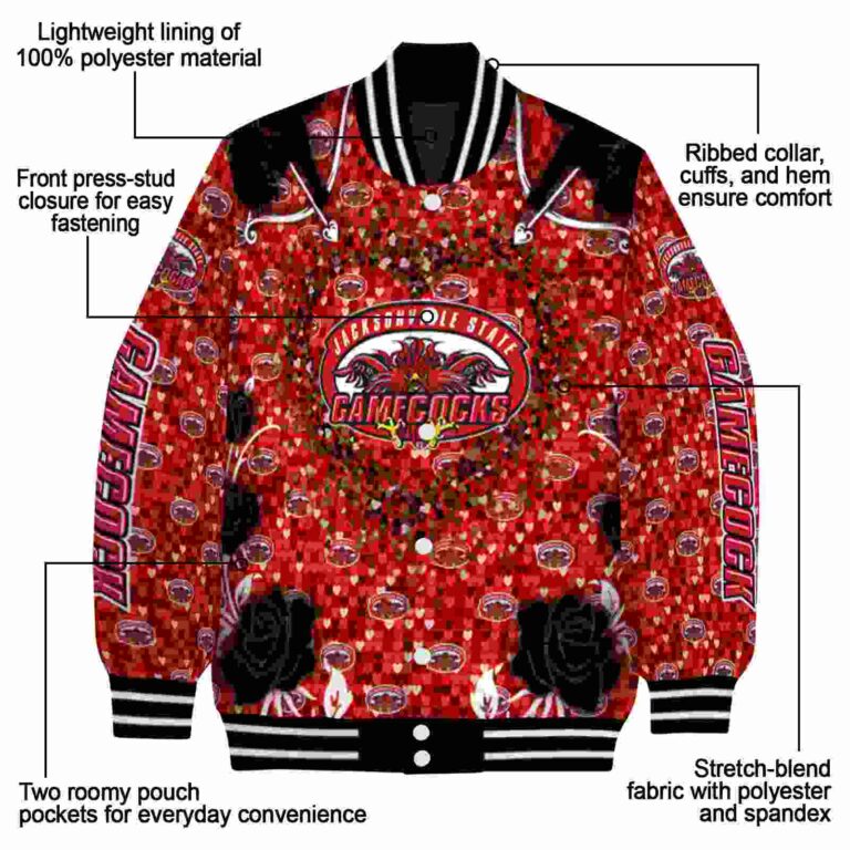 customized jacksonville state gamecocks heart explosion red jacket new arrival