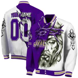 customized james madison dukes jesus tears purple white jacket fashion forward