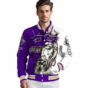 customized james madison dukes jesus tears purple white jacket high quality