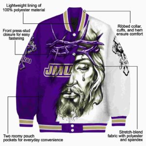 customized james madison dukes jesus tears purple white jacket new arrival