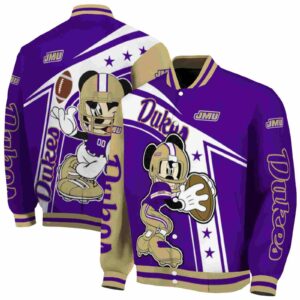 customized james madison dukes mickey football purple white jacket fashion forward