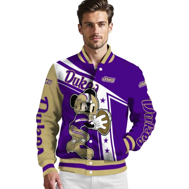 customized james madison dukes mickey football purple white jacket high quality