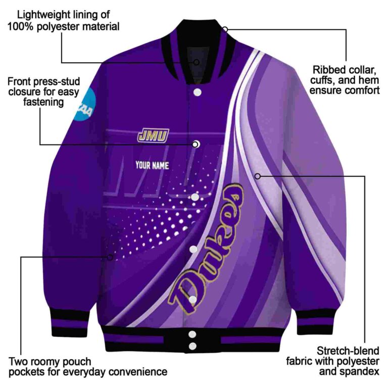 customized james madison dukes wave patterns purple jacket new arrival