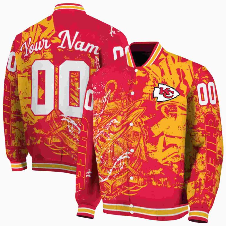 customized kansas city chiefs fishing art red jacket fashion forward